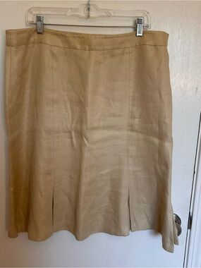 Lauren Ralph Lauren Tan A-Line Kick Pleat Skirt 100% linen